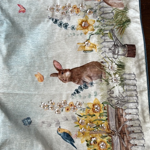Rachel Zoe Easter Bunny Spring Floral Birds beaded Runner New 16” X72” - Picture 2 of 5
